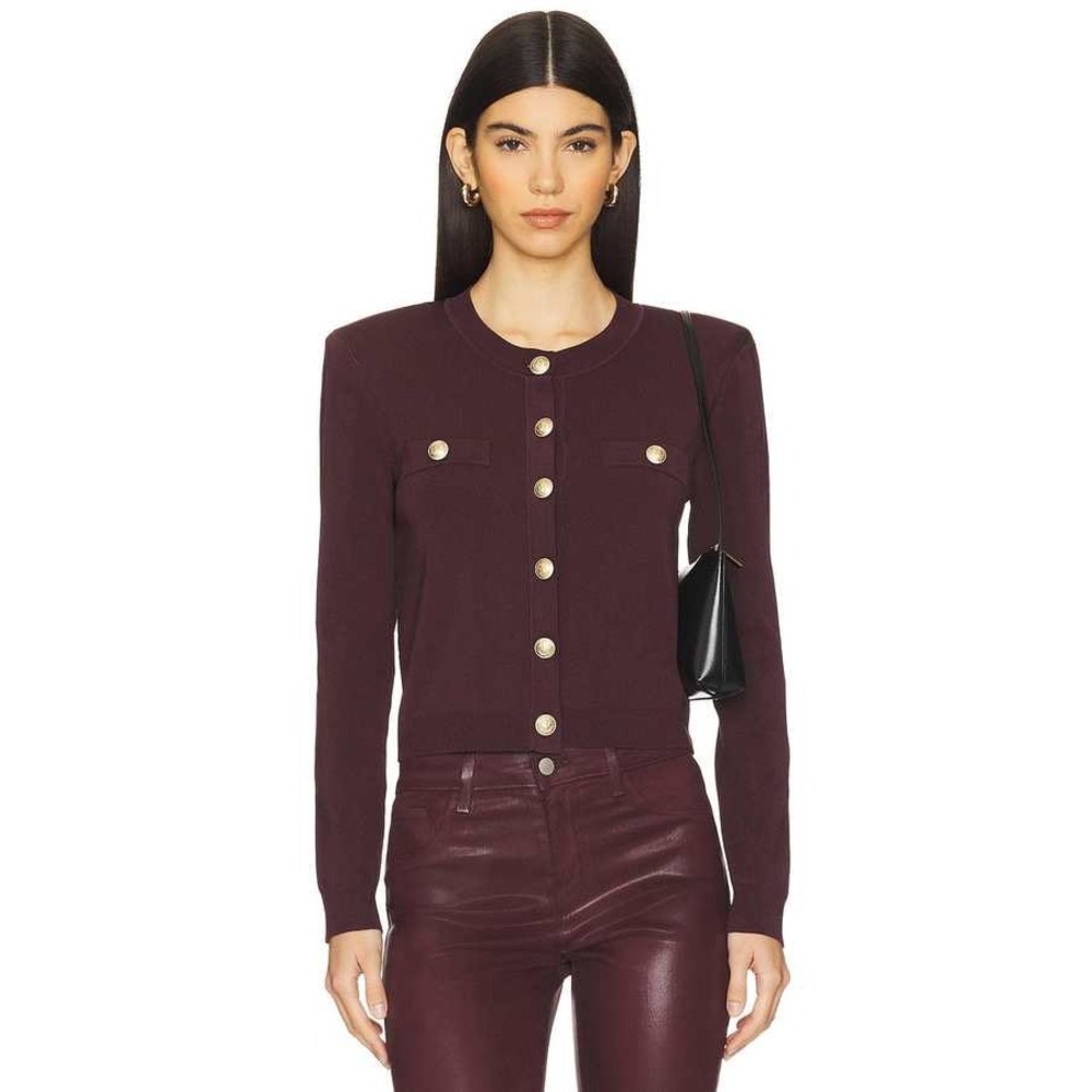 L'AGENCE Toulouse Cardigan Burgundy Gold Crest Button Knit Sweater XS